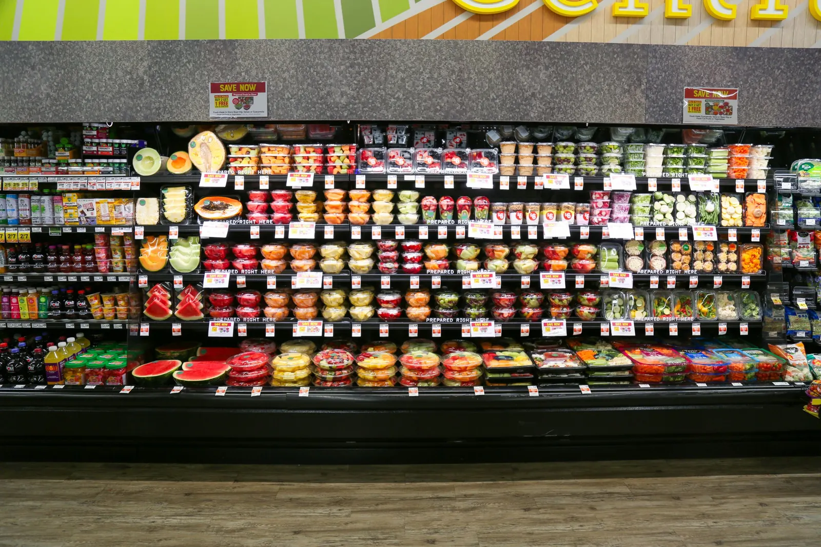 Prepared produce display in grocery store