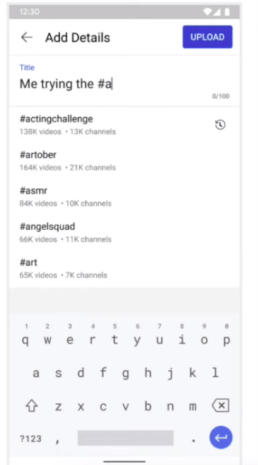 YouTube hashtag suggestions