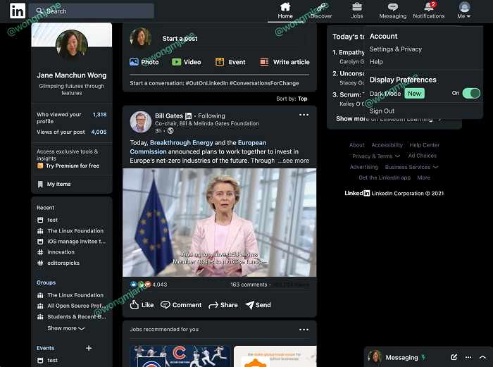 LinkedIn Dark Mode