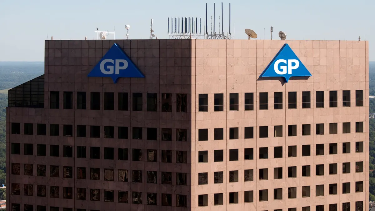 Georgia-Pacific's logo is on top of a skyscraper.