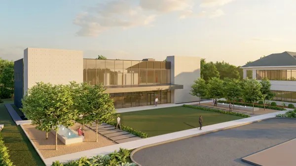 An architectural rendering of the exterior of a building.