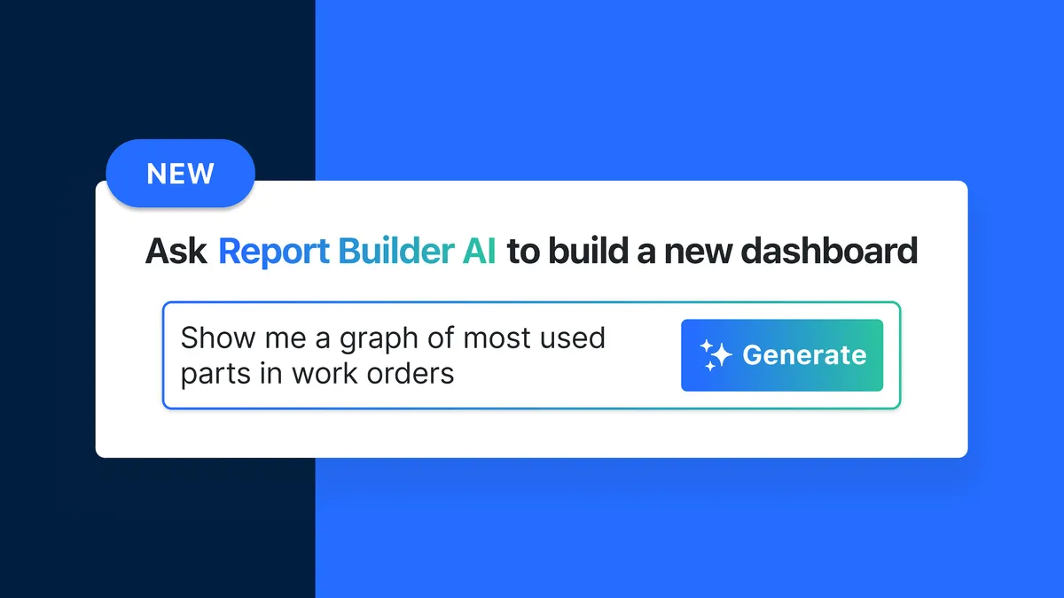 A mockup of MaintainX Report Builder AI.