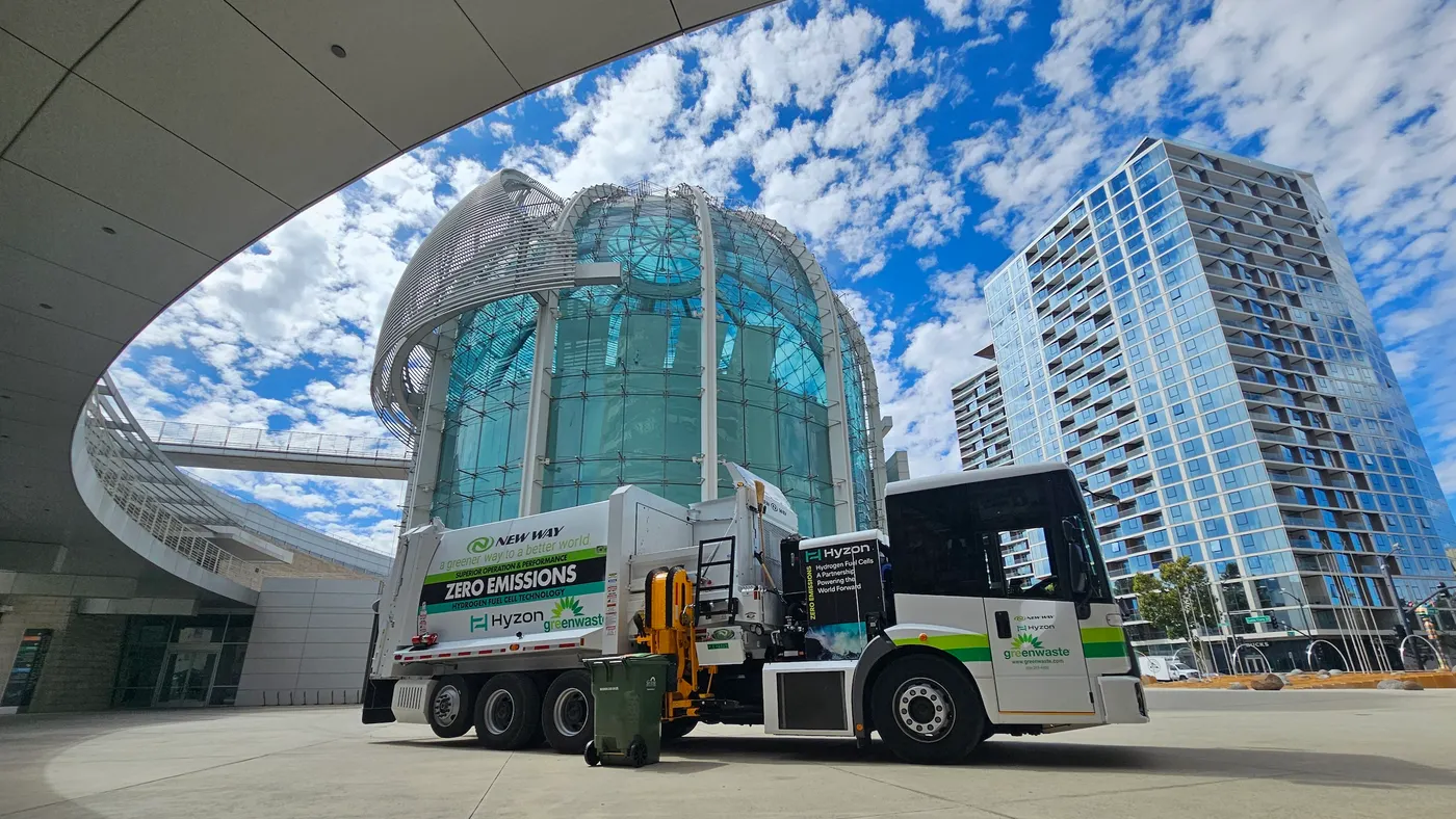 A truck with the label "Zero Emissions" in San Jose, California
