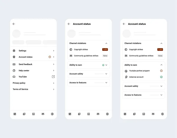 YouTube content tab