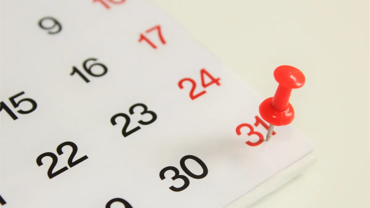 Thumbtack on 31st December in calendar.