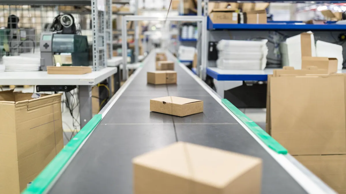 cardboard boxes on a conveyor belt