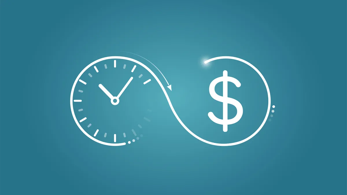 Clock flowing into dollar symbol