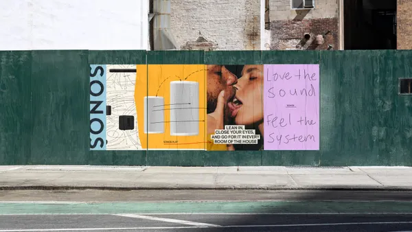 A wild posting from Sonos in New York shows a couple locking lips next to imagery of the audio marketer's speakers.