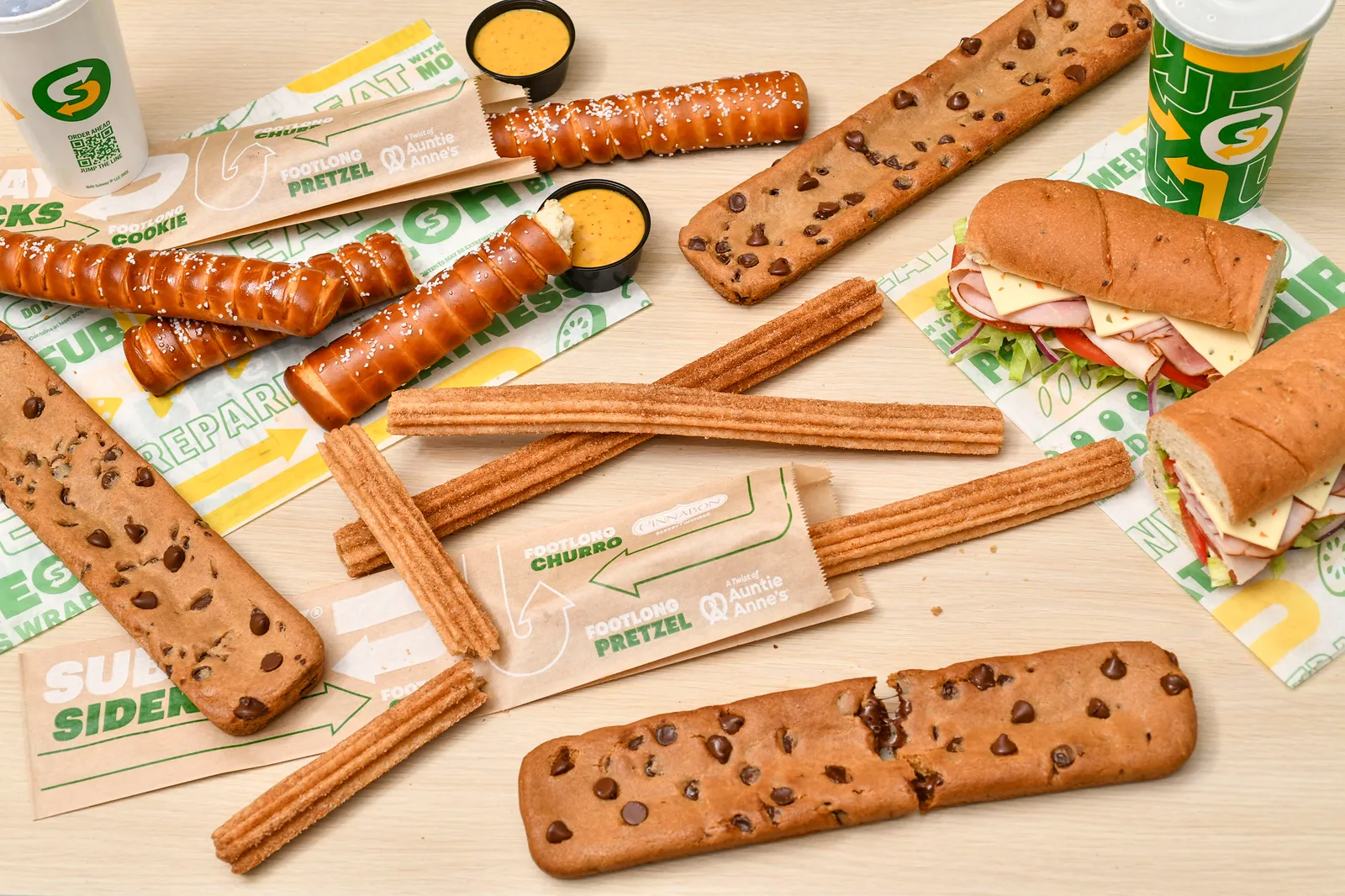 An image of Subway&#x27;s footlong cookies, pretzels and churros