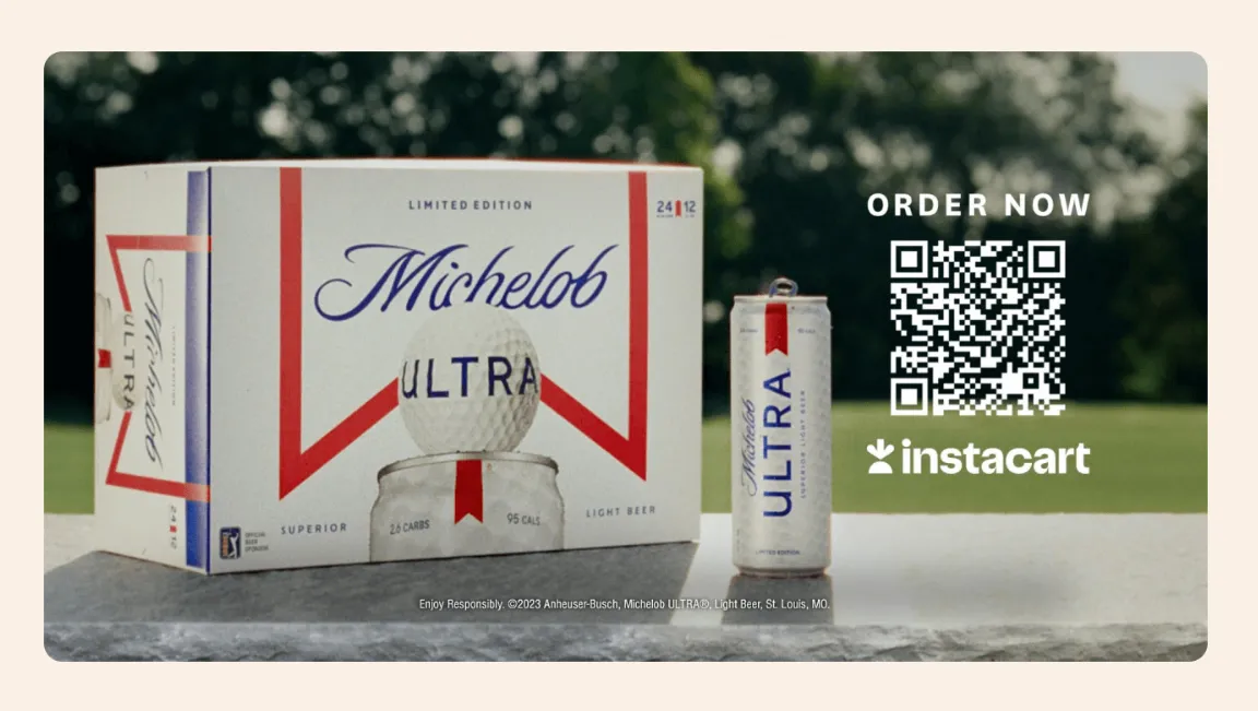 An ad with a box of beer next to a QR code.