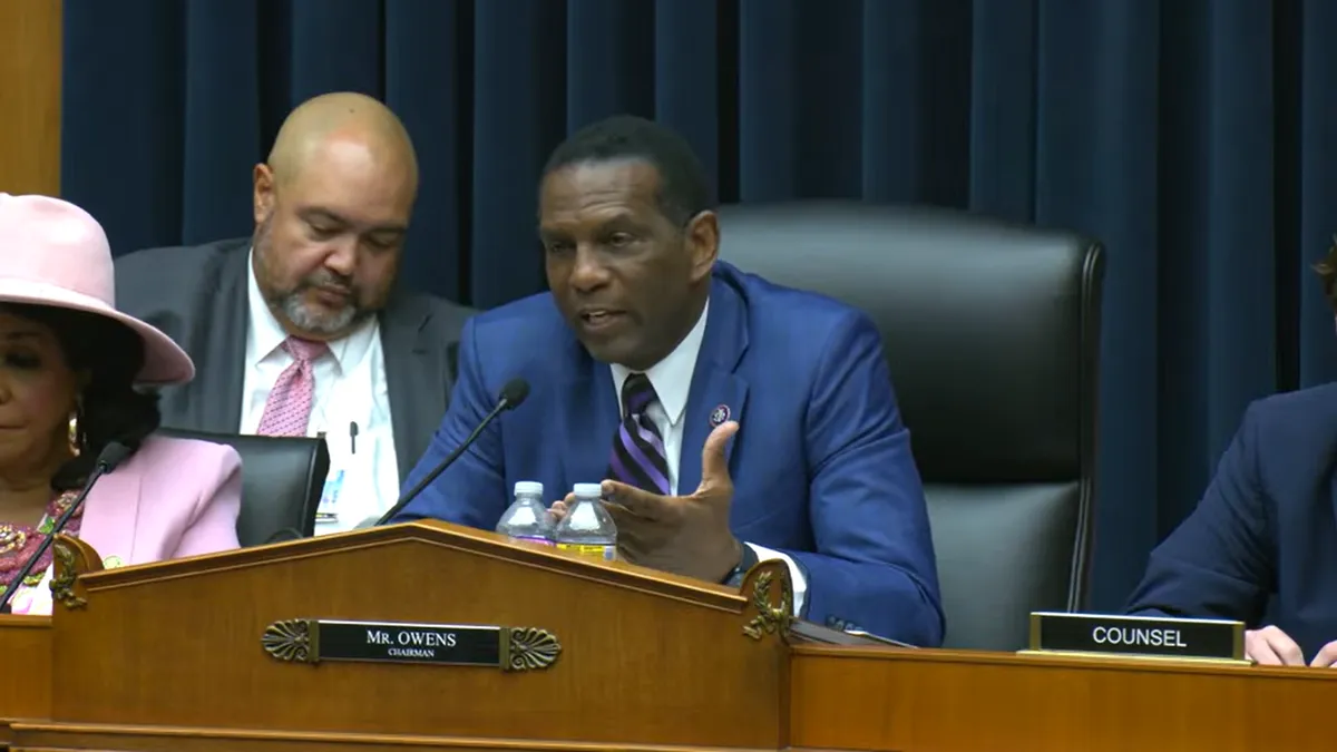 Rep. Burgess Owens addresses a panel during a subcommittee hearing.