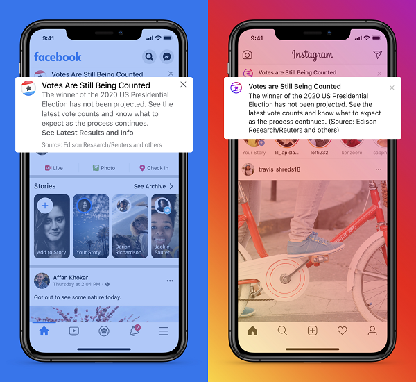Facebook/Instagram vote counting warning