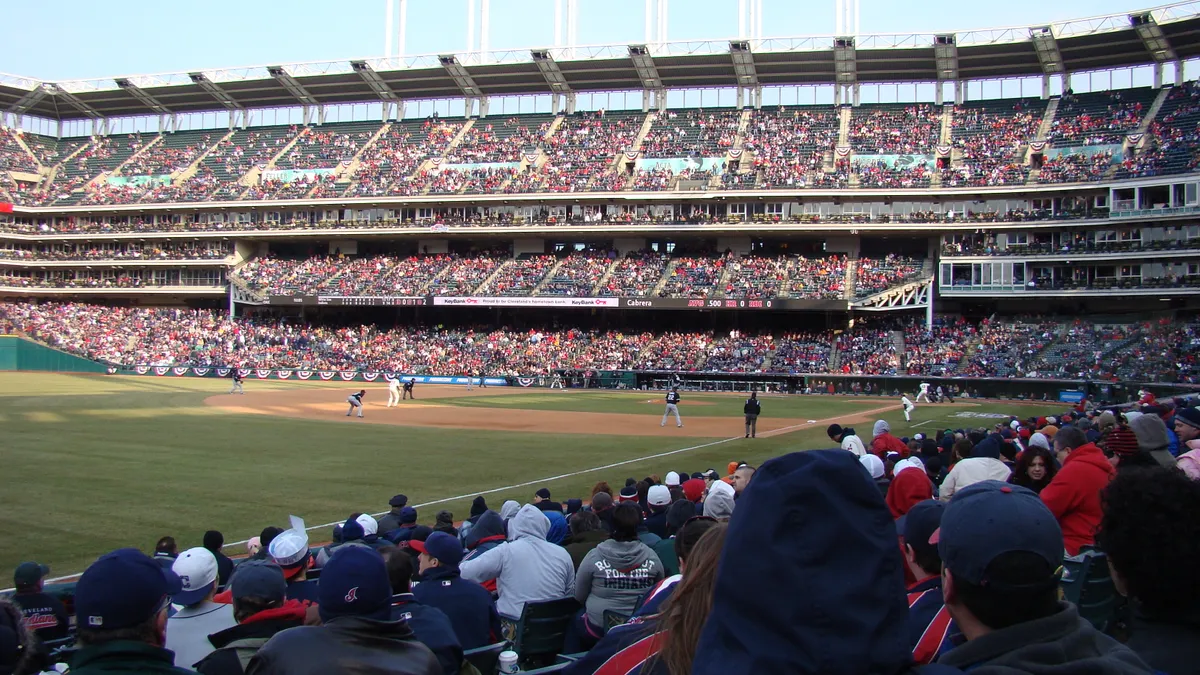 A view of Progressive Field during a baseball game.