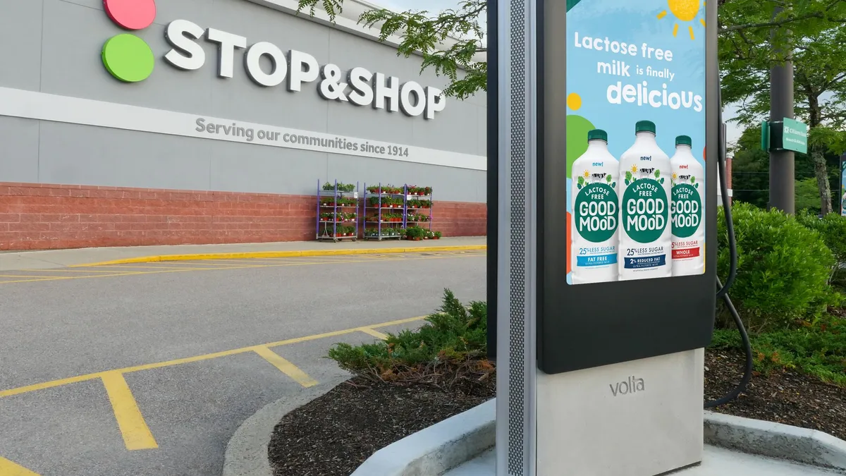 Electric vehicle charging station outside Stop & Shop supermarket