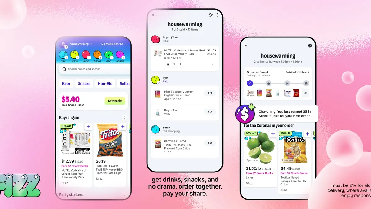 Screenshots of Instacart's Fizz app.