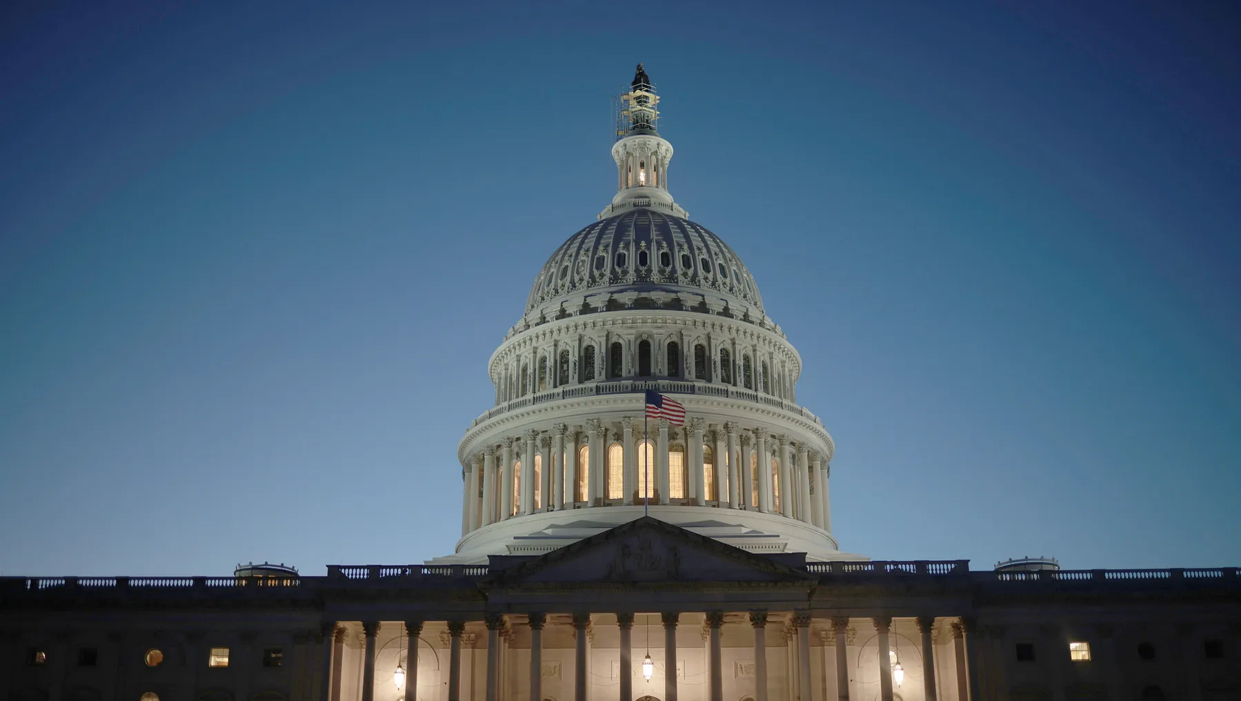 The dome of the U.S. Capitol Building as seen at dawn.