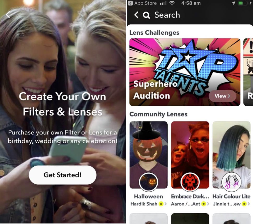 Snapchat Lens options