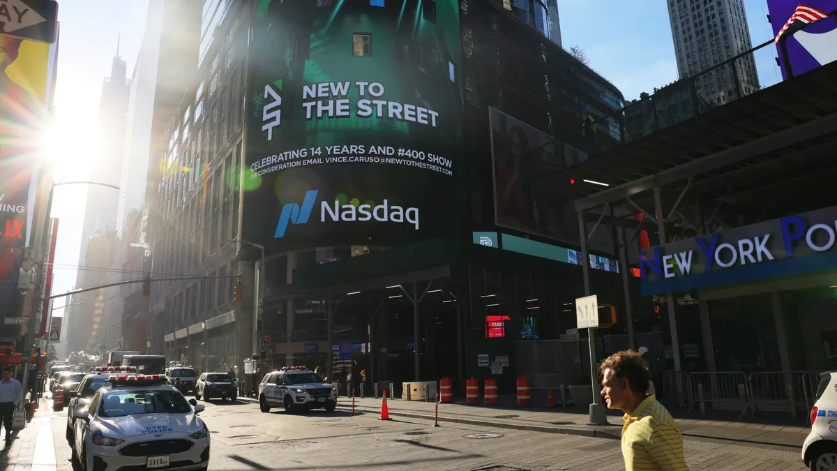 The exterior of the Nasdaq MarketSite in New York City.