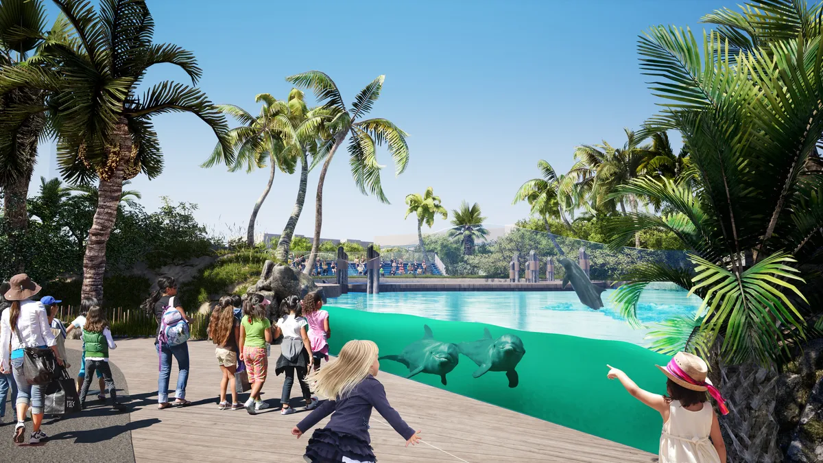 A rendering of the exhibit habitat at the Dolphin Oasis, under construction at the Gulfarium in Destin-Fort Walton Beach, Florida.