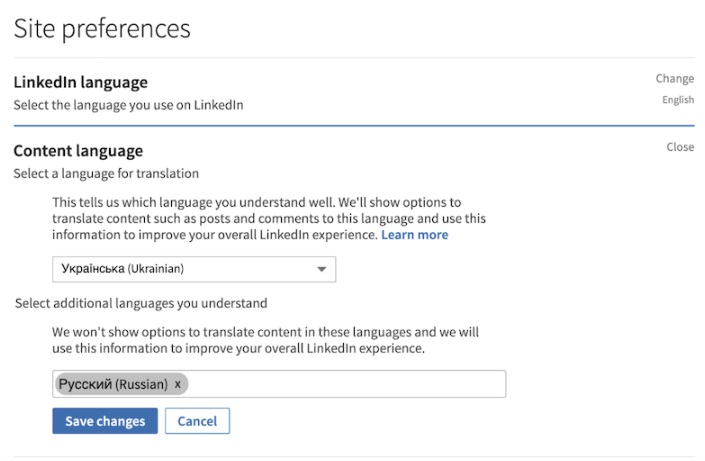 LinkedIn language translation