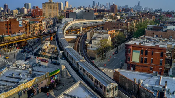 A Chicago Transit Authority Brown Line train traveling on the new Red-Purple Bypass