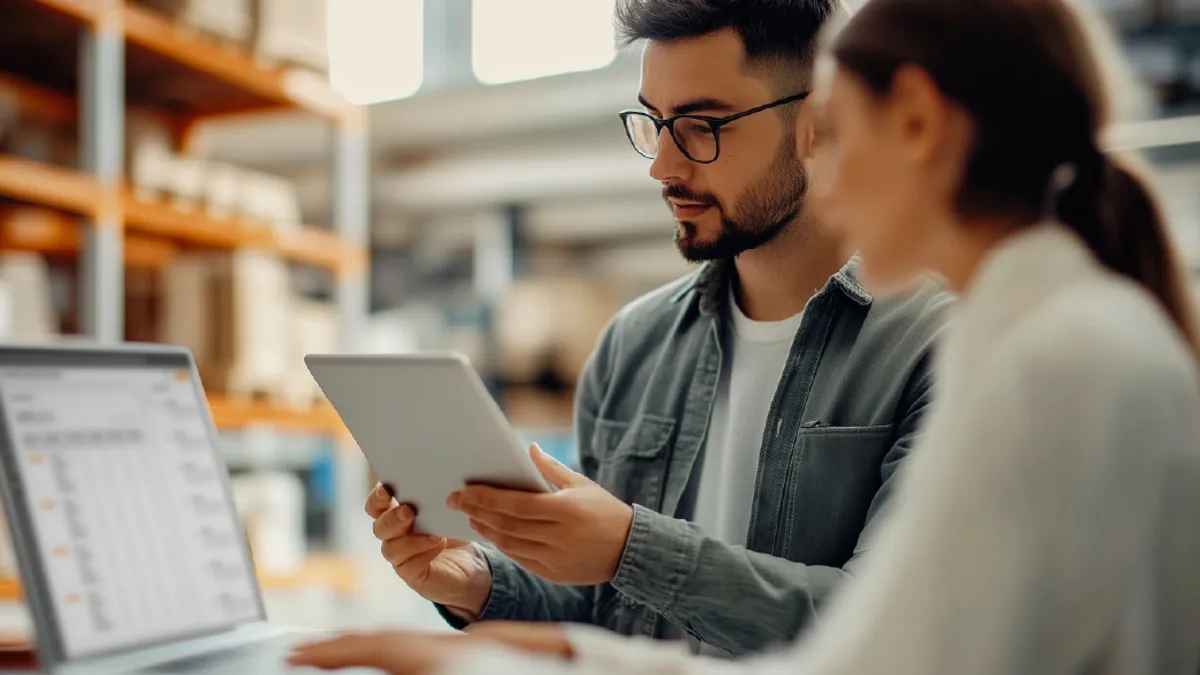 two people looking at computer