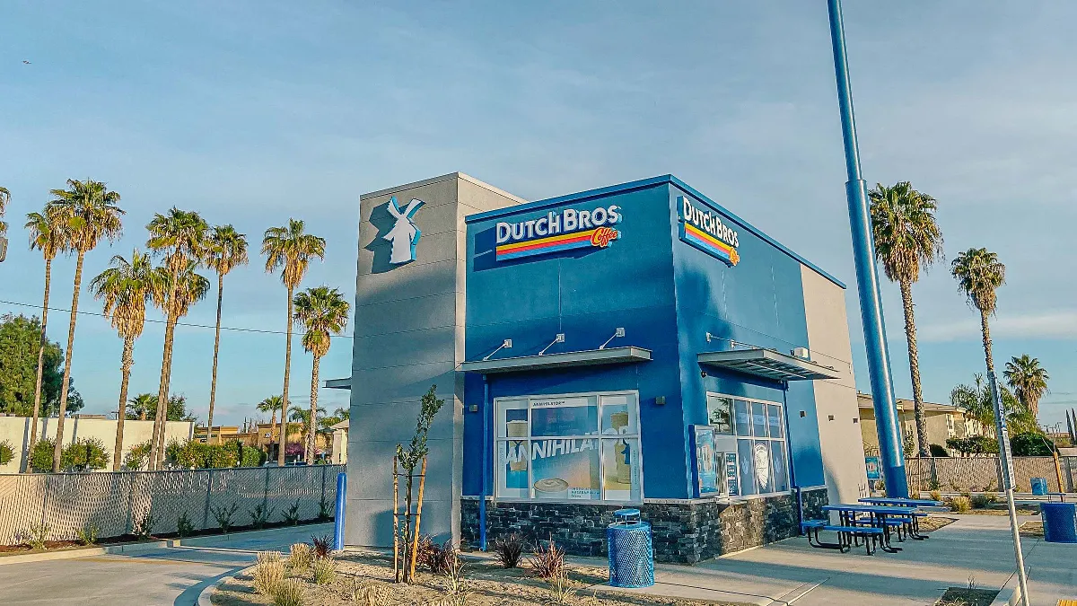 Dutch Bros Coffee's president, Christine Barone will replace Joth Ricci as CEO. Pictured is a Dutch Bros unit.