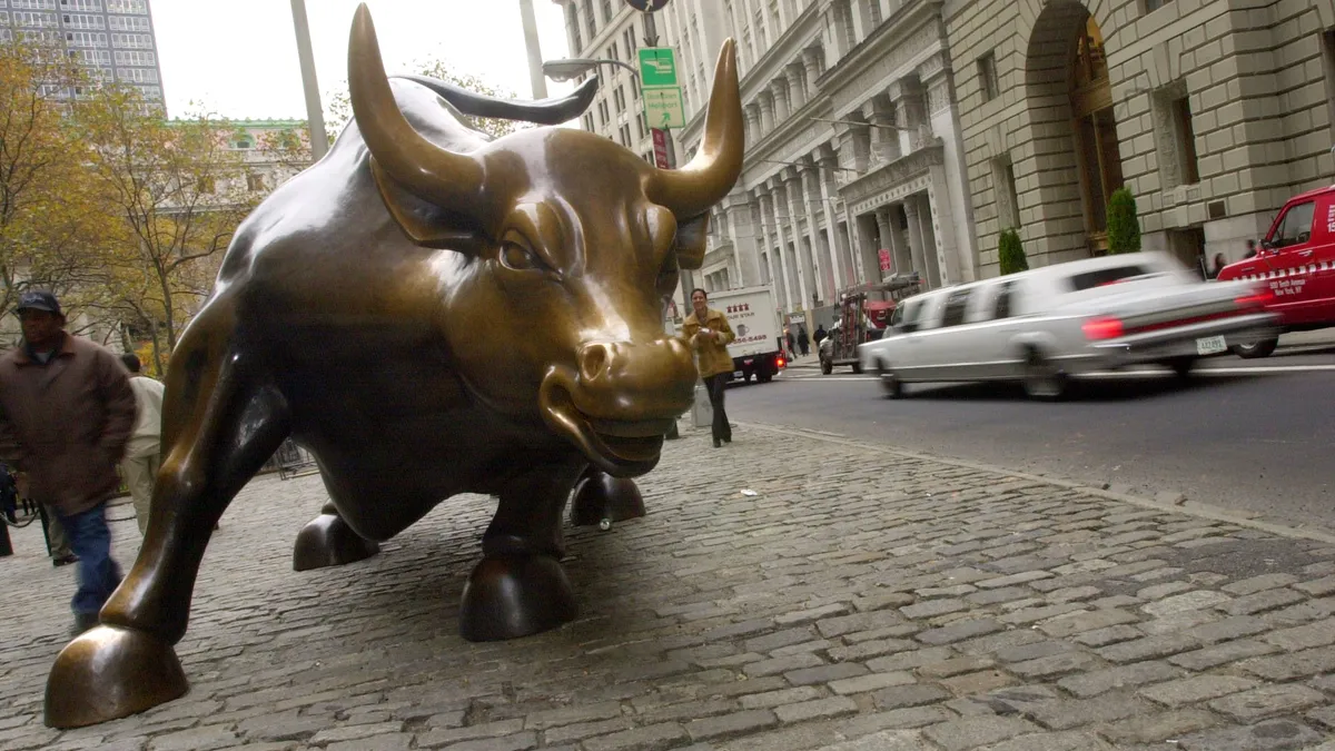 A statue of a bull stands in New York's financial district.