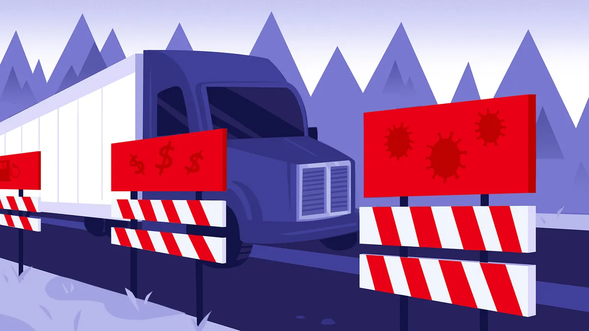 Illustration of truck with roadblocks