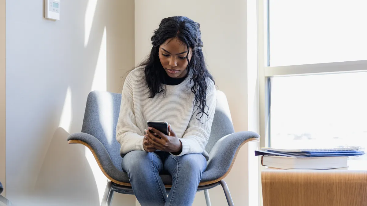 college student on phone