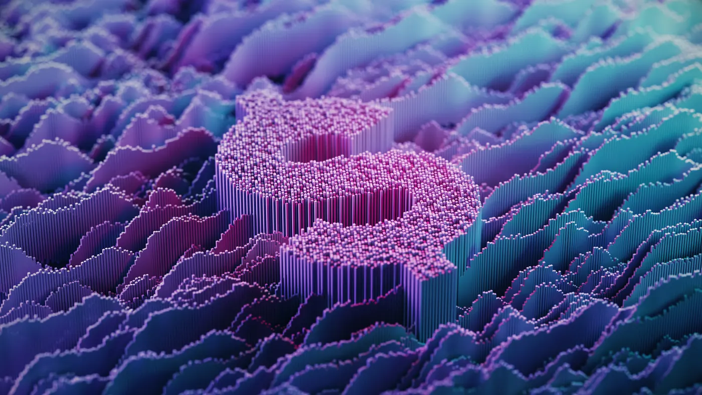 Dollar Currency Sign on abstract digital landscape