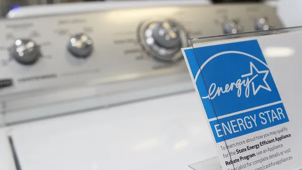 An Energy Star label on a washing machine.