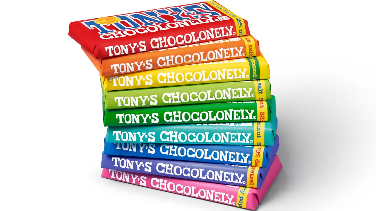 Bars made by chocolate company Tony's Chocolonely.