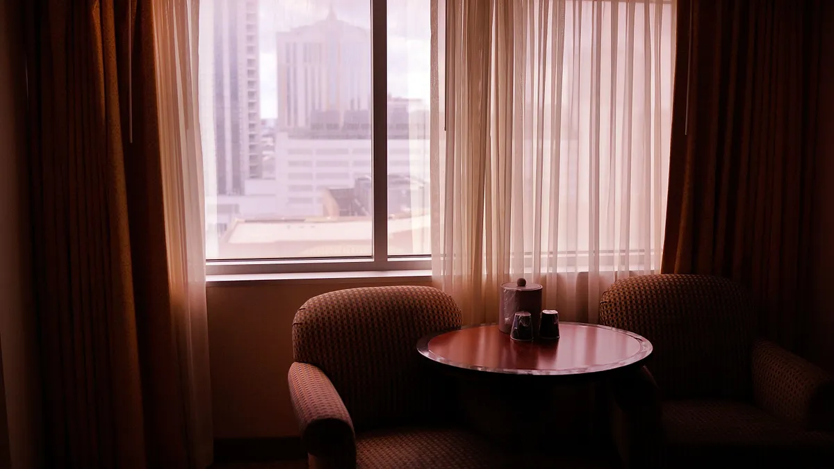 An interior shot of a hotel room in Atlantic City, New Jersey.