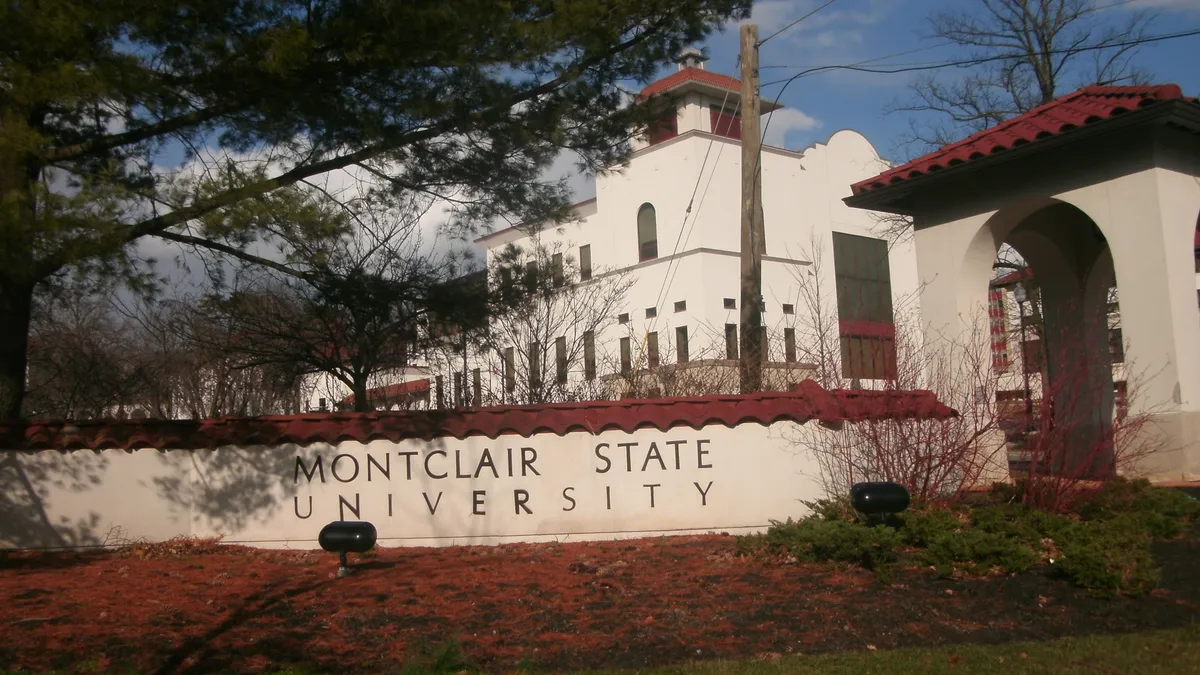 A sign outside a building reads "Montclair State University."