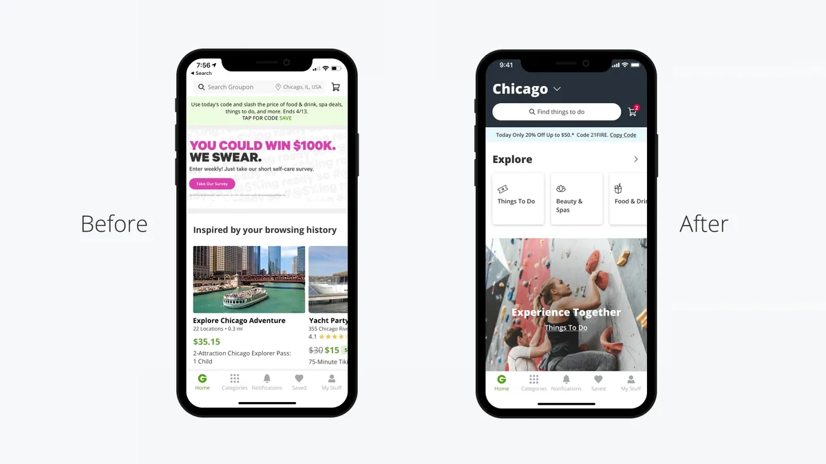 Groupon redesigns mobile app.