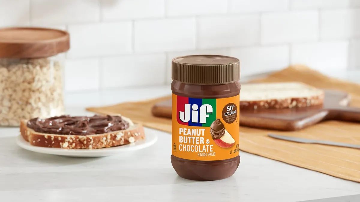 A jar of Jif Peanut Butter and Chocolate spread.
