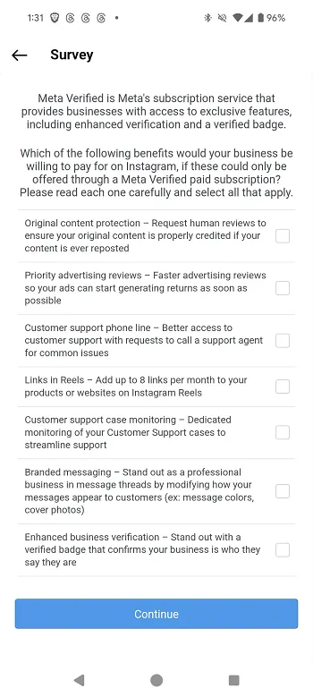 Meta Verified survey