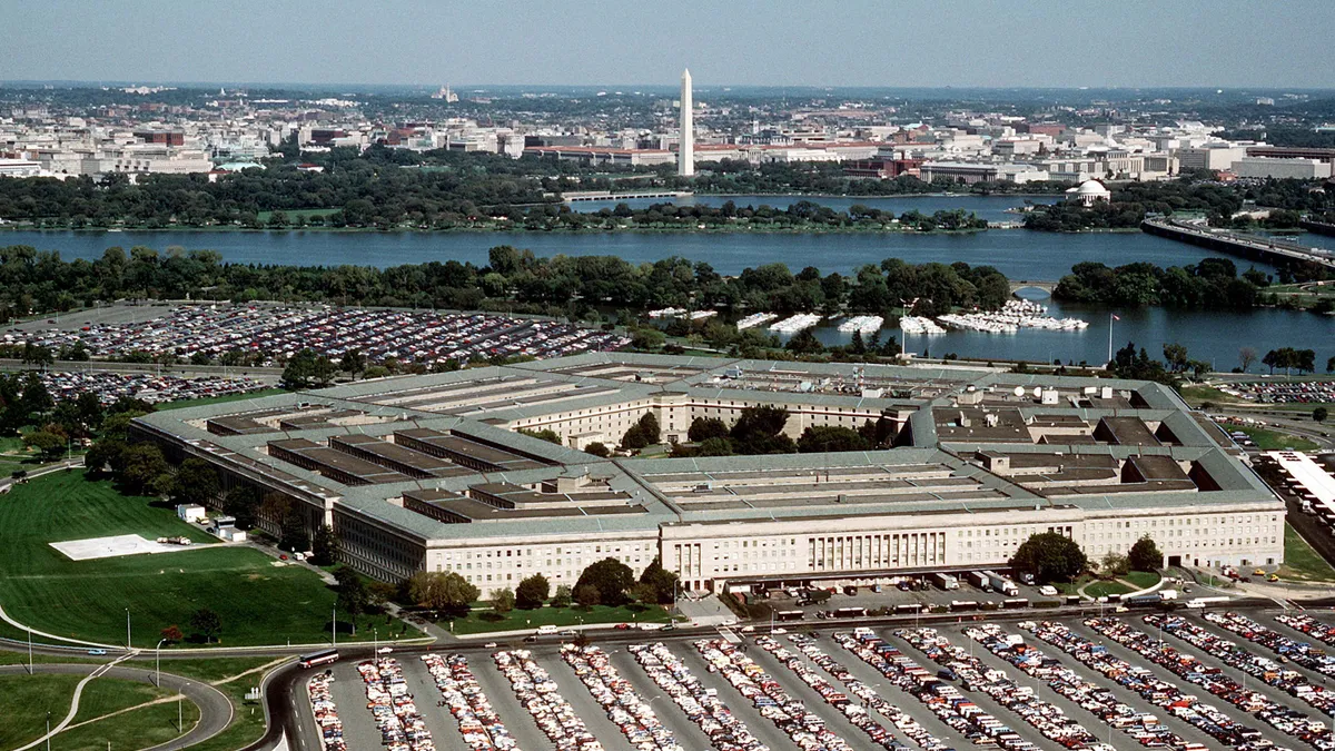 An aerial view of the Pentagon, headquarters of the Department of Defense, in Washington, DC.