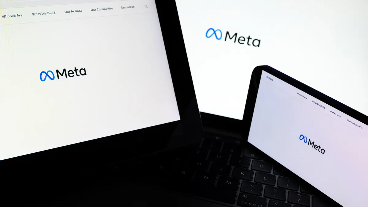 Meta logo displayed across multiple screens.