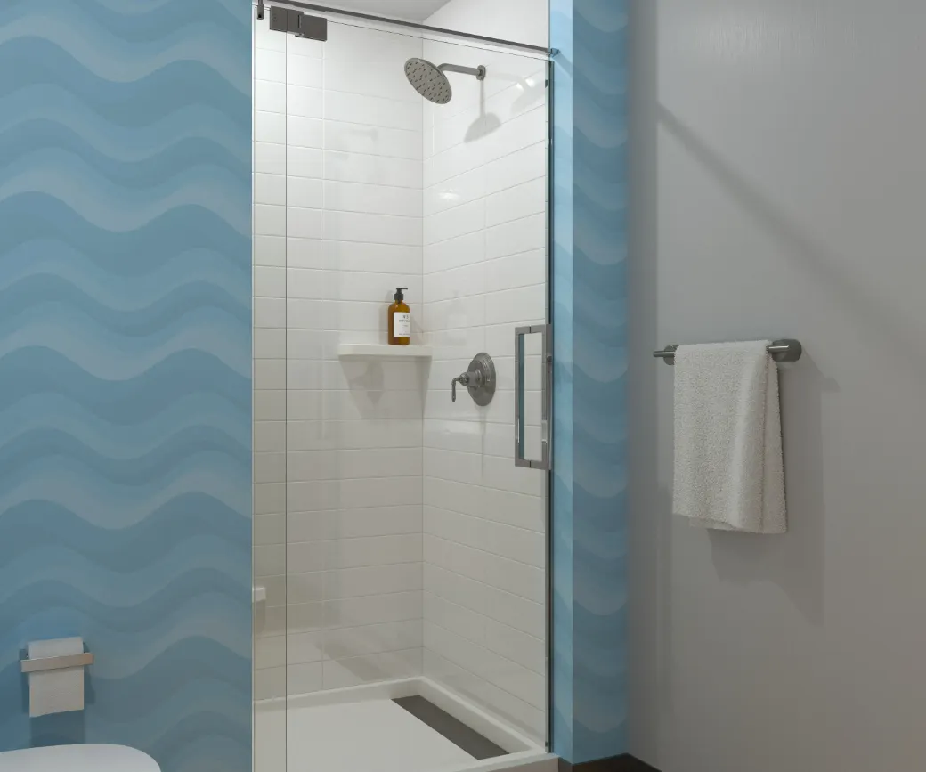 Cast marble shower.