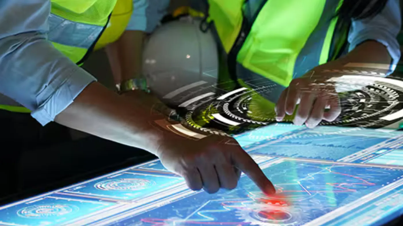 Pointing at digital screen with finger