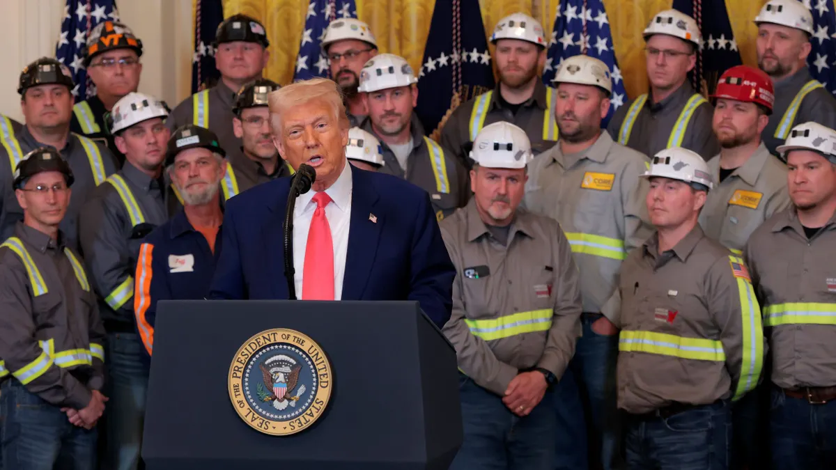 Donald Trump speaks with coal and energy workers