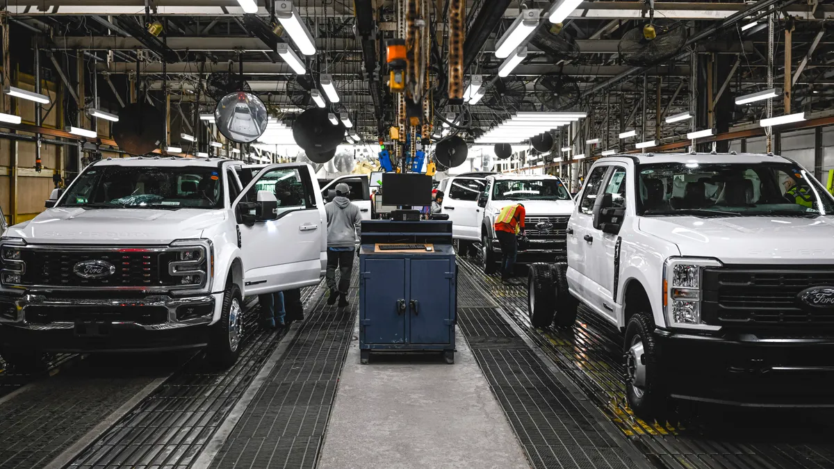 2023 Ford F-Series Super Duty pickups on the assembly line at Ford's Kentucky Truck Plant.