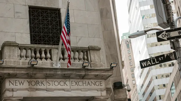 Close up image of Wall Street sign in Lower Manhattan, New York City