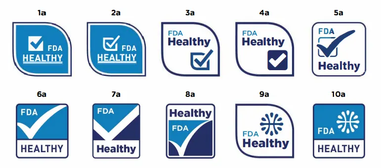 Prototypes of a "FDA Healthy" front-of-package symbol for food and drink.