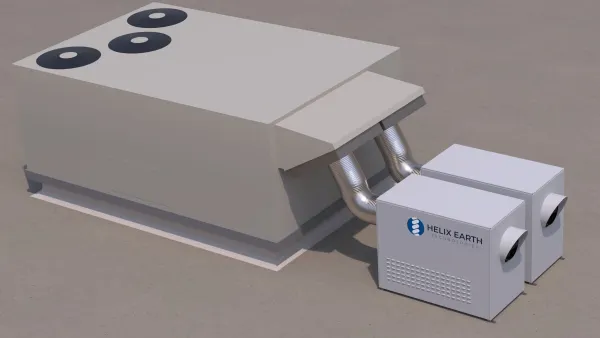 A mockup of Helix Earth’s commercial air conditioner add-on.