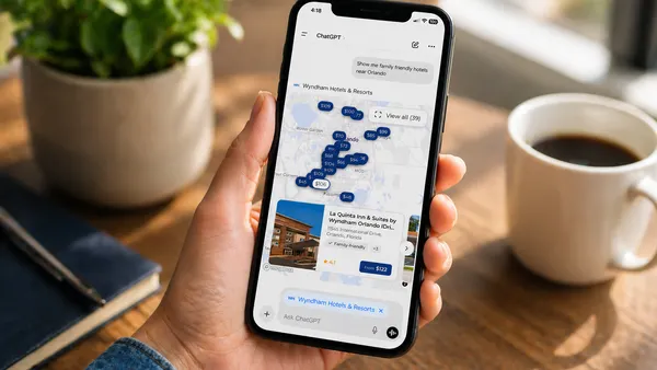 A travelers uses Wyndham's new native ChatGPT app to search for hotel recommendations.