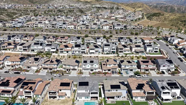 Homes with solar panels seen from above