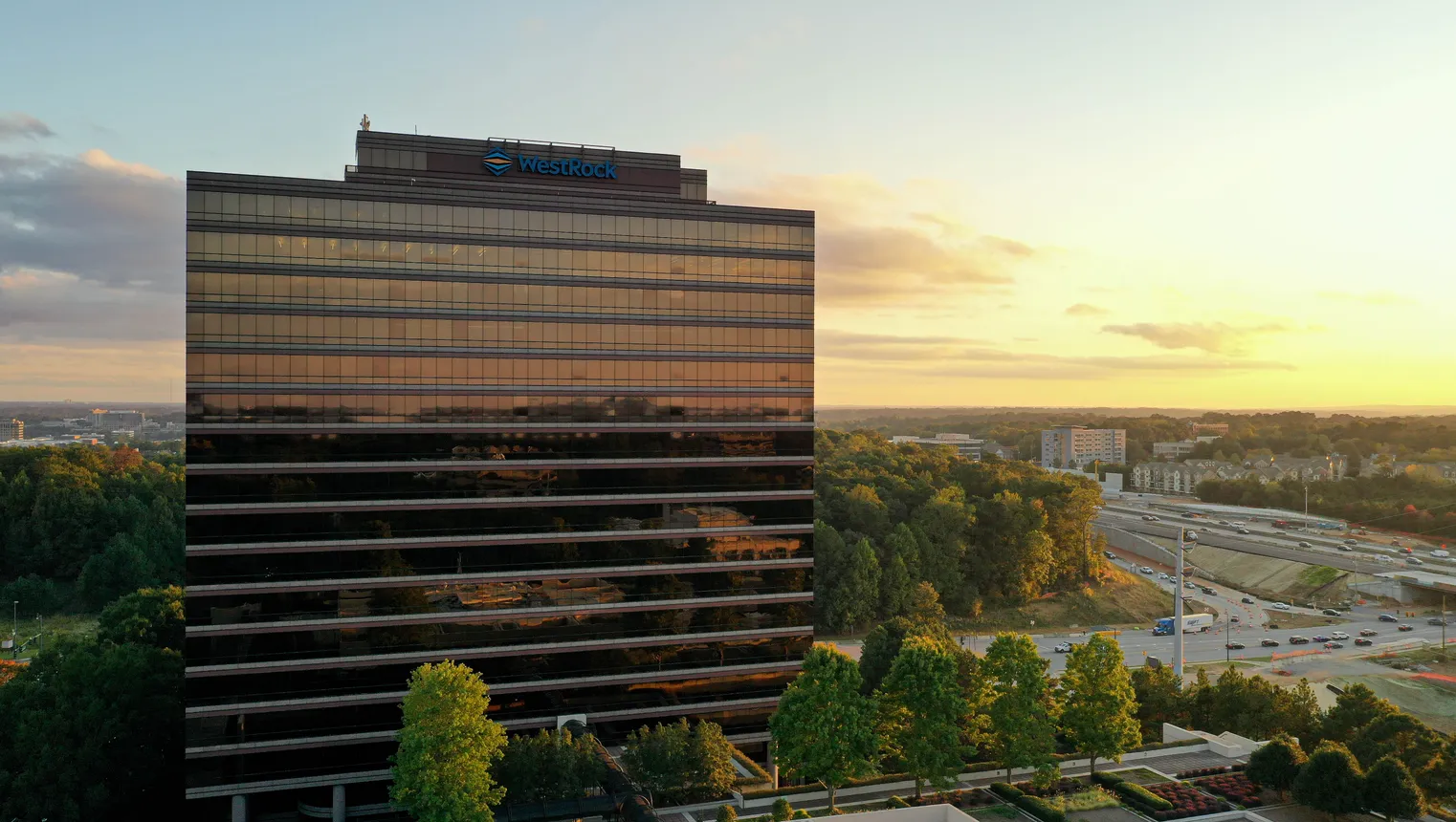 Aerial view of WestRock's headquarters in Atlanta, Georgia